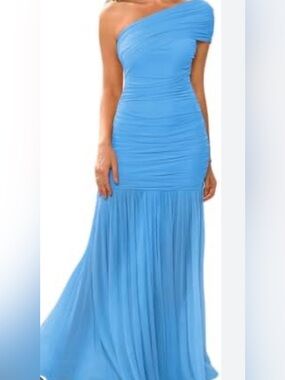 Blue Draped Ruched Women’s Dress